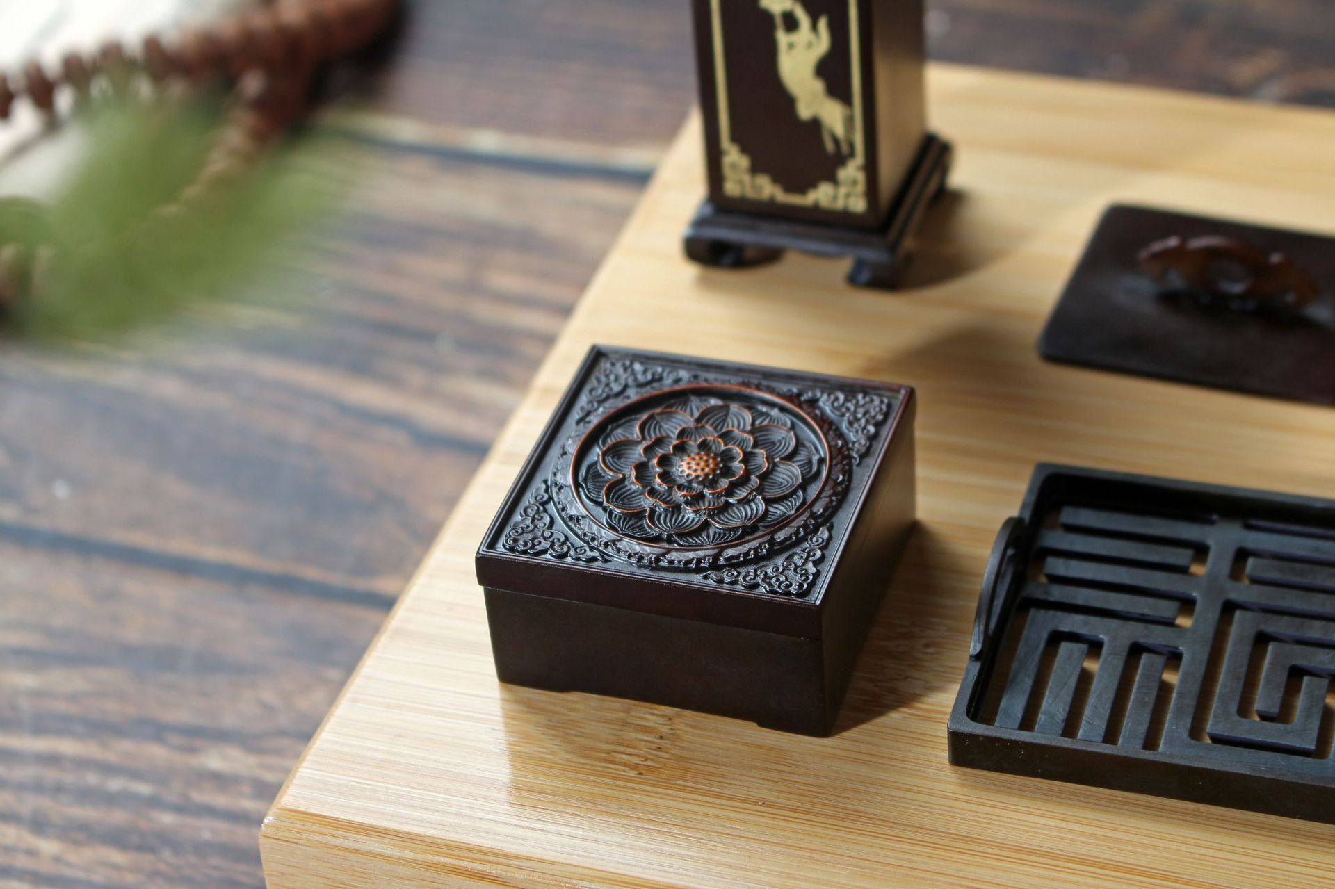 Title 3, Copper Square Shape Lotus Incense Set Incense S...