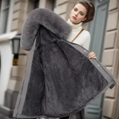 Women's Clothing Velvet Padded Thickened Coat - Gray - View 1