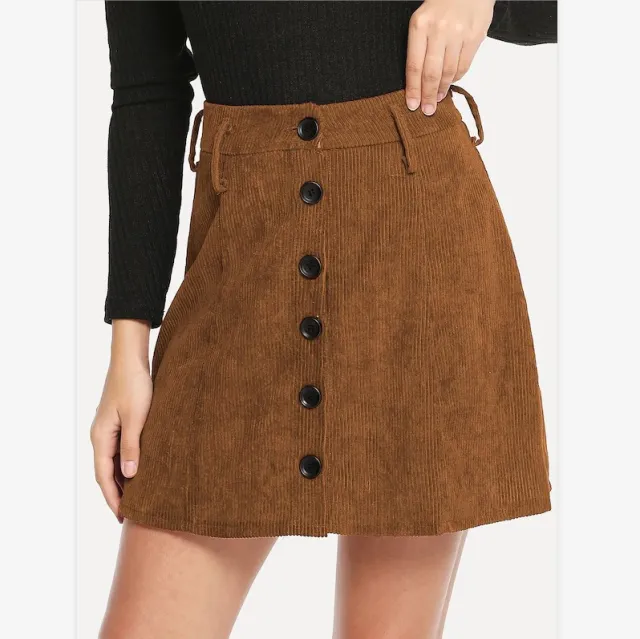 Women's Fashion Solid Color Corduroy Skirt Brown - Shop at LoveMi