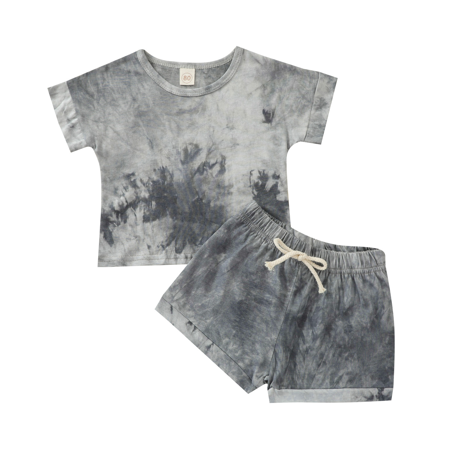 Summer Children's Round Neck Pullover Cotton Tie-dyed Plain Short Sleeve Suit Multi-color