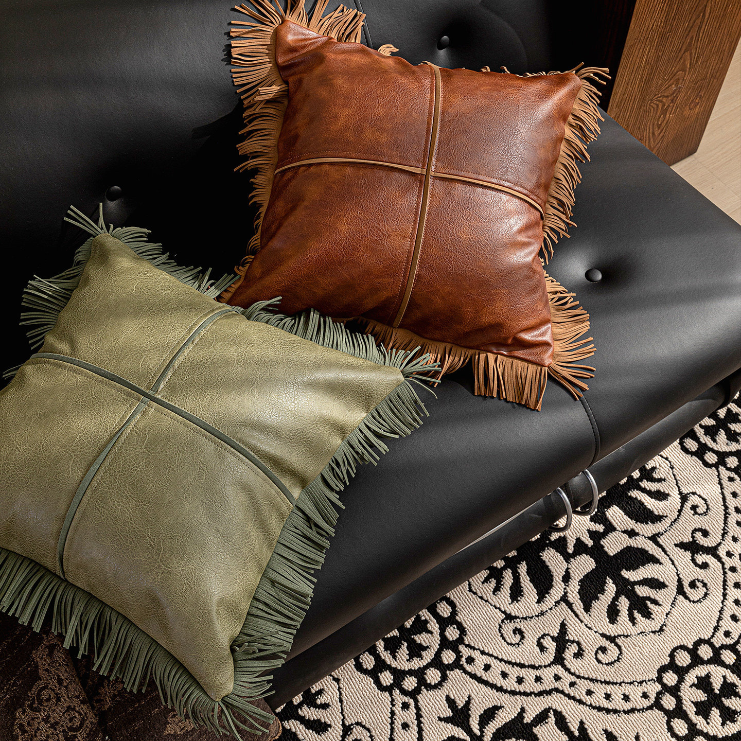 American-style Luxury Fringed Leather Sofa Cushion Vintage Design
