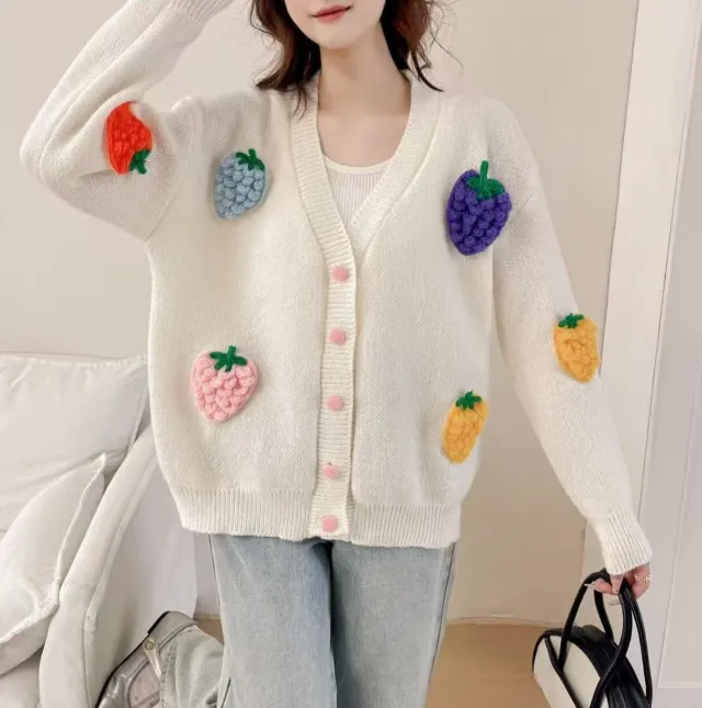 Handmade Embroidery High end Cardigan Korean Style Design Heavy Work Sweater White - Shop at LoveMi