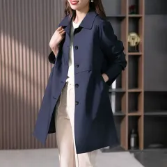 Women's Trench Coat Mid-length Fashionable Elegant Top Coat Overcoat - Navy Blue - View 1