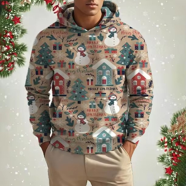 Cross-border Christmas men's hoodie, fun Santa Claus 3D digital printing sweatshirt for men