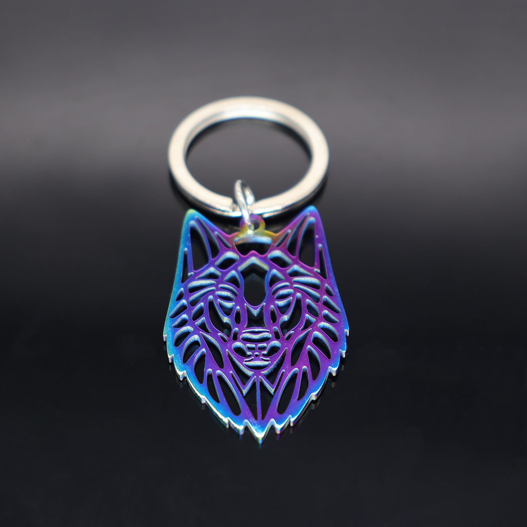 Title 4, Stainless Steel Hollow Wolf Head Pendant Keychain