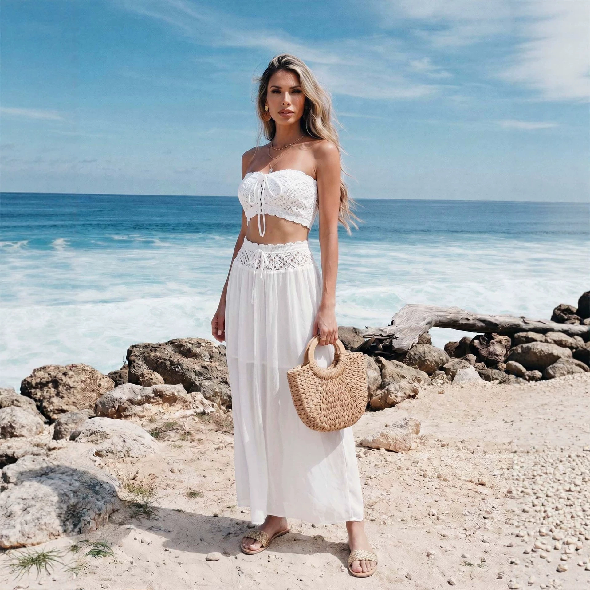 Lace-up Top Skirt Set