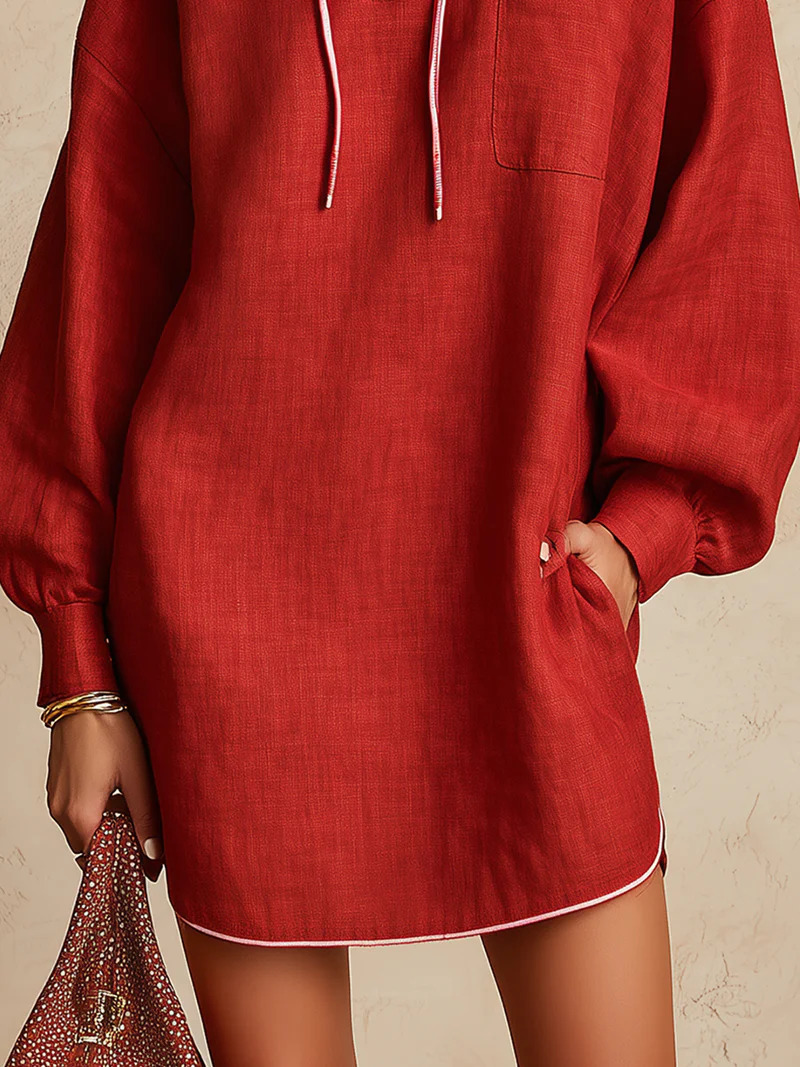 Womens Drawstring Midi Dress | Long-Sleeve Hooded