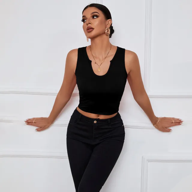 Women's V neck Slim fit Short Sleeveless Knit Sporty Casual Tank Top Black - Shop at LoveMi