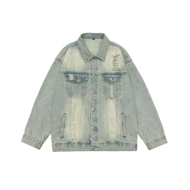Ripped Workwear Denim Jacket American Washed Old Light Blue - Shop at LoveMi