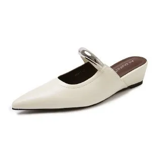 Pointed Toe Slip on Mule Sandals With Chunky Heels Beige - Shop at LoveMi