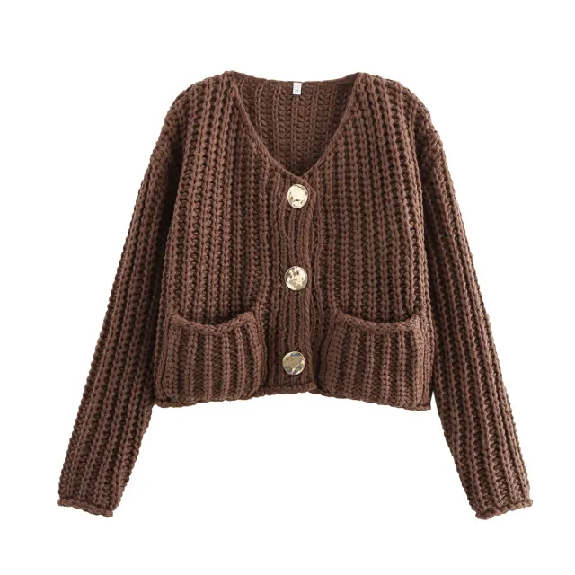 Women's Single breasted Double Pocket Short Coat Brown - Shop at LoveMi