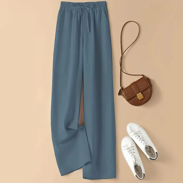 High Waist Thin Loose Straight Casual Trousers Navy Blue - Shop at LoveMi