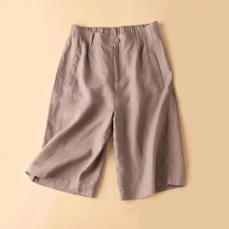 Versatile Slimming Knee-length Casual Capri Pants In Cotton And Linen