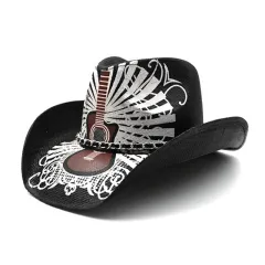 Retro Punk Guitar Skull Beauty Straw Cowboy Hat Sun Protection Sunshade - View 1