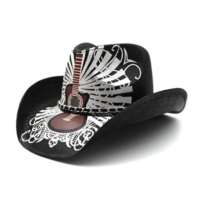 Retro Punk Guitar Skull Beauty Straw Cowboy Hat Sun Protection Sunshade - Shop at LoveMi