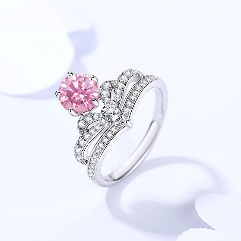 Moissanite Ring Women's Crown Sterling Silver