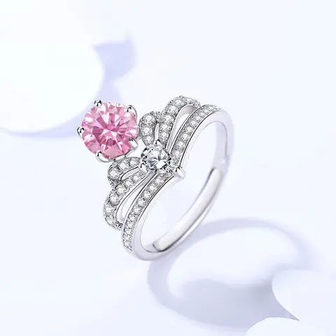 Moissanite Ring Women's Crown Sterling Silver