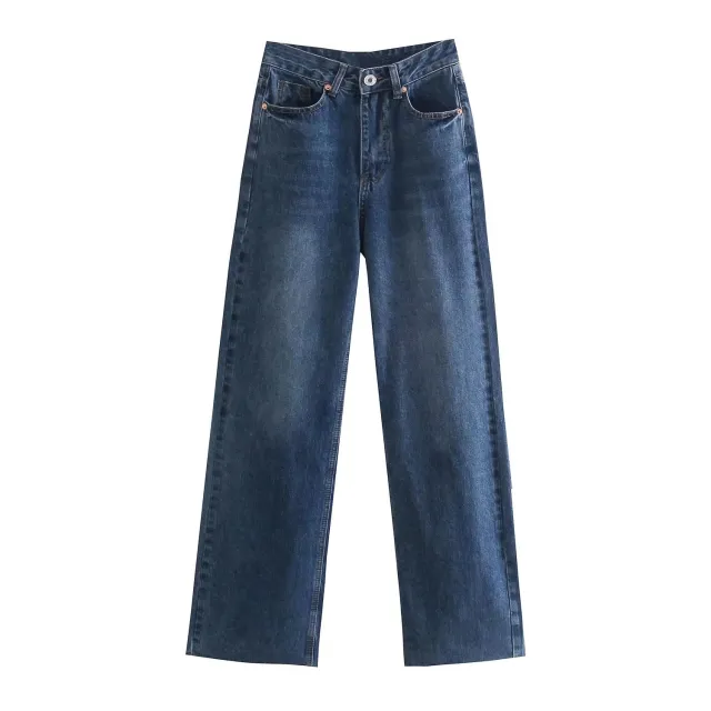 Women's High Waist Colorful Jeans Loose Slimming Wide Leg Pants Dark Blue - Shop at LoveMi