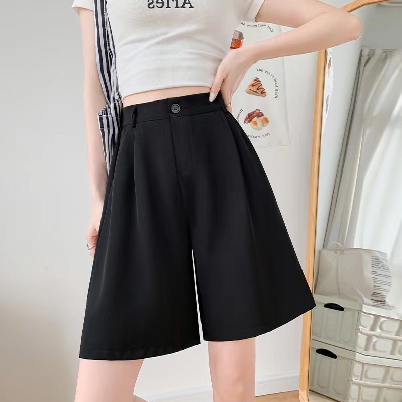 Summer Lightweight Loose-fit High-waisted A-line Slimming Capri Suit Shorts For Women