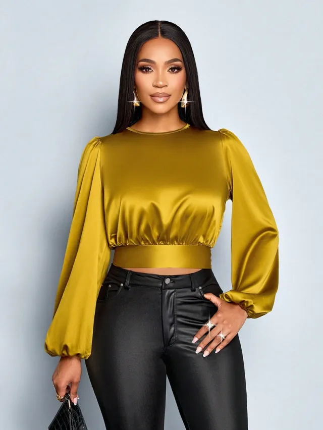 Satin Leopard Top Shirt Temperament Commute Yellow - Shop at LoveMi
