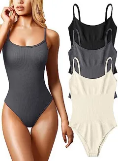 European And American Rib Sleeveless Spaghetti Strap Top Body-shaping Corsets - Dark Gray - View 1