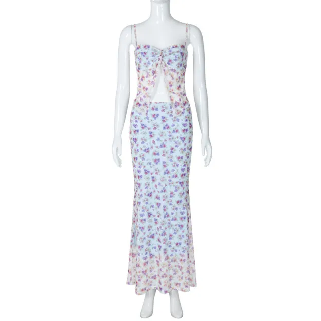 Sexy Double layer Ladies Floral Slim Dress Blue - Shop at LoveMi