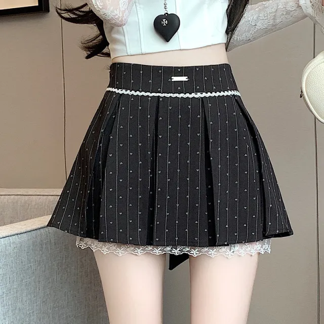 College Style Bow Polka Dot Suit Pleated Skirt Black - Shop at LoveMi