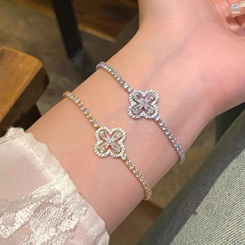 Wind Super Sparkling Full-Crystal Four-Leaf Clover Bracelet For Women