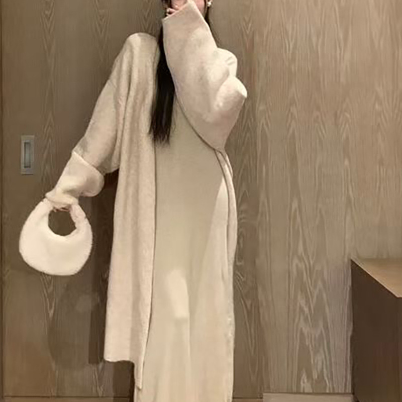 French Lazy Style High neck Dress Women's New Slim fit Inner Wear Apricot - Shop at LoveMi