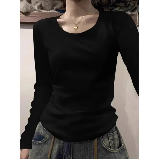 Solid Color Simple T shirt Women's Top Black - Shop at LoveMi