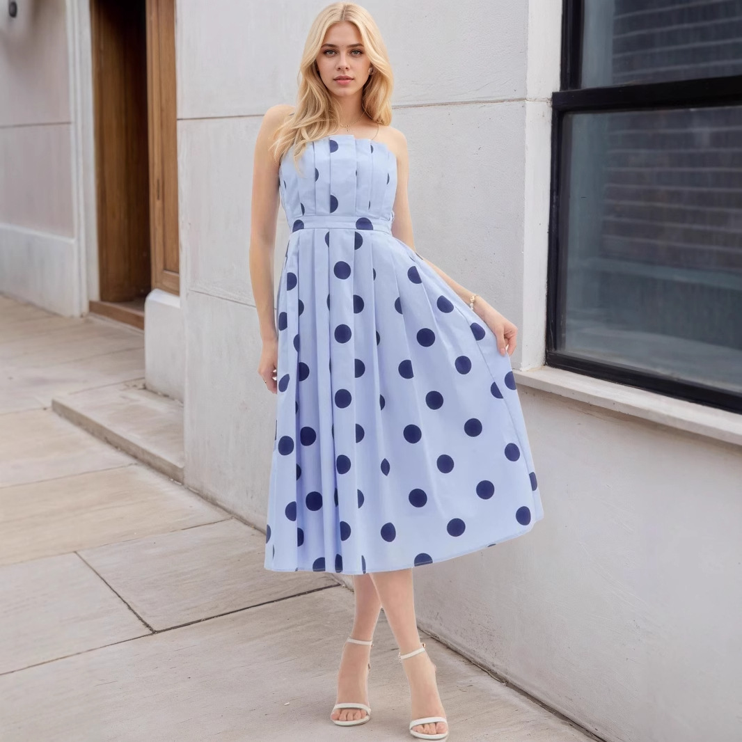 Elegant Polka-dot Sleeveless Slimming Dress