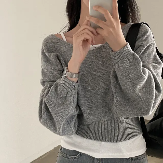 All matching V neck Pullover Sweater Long Sleeve Thermal Sweater Gray - Shop at LoveMi