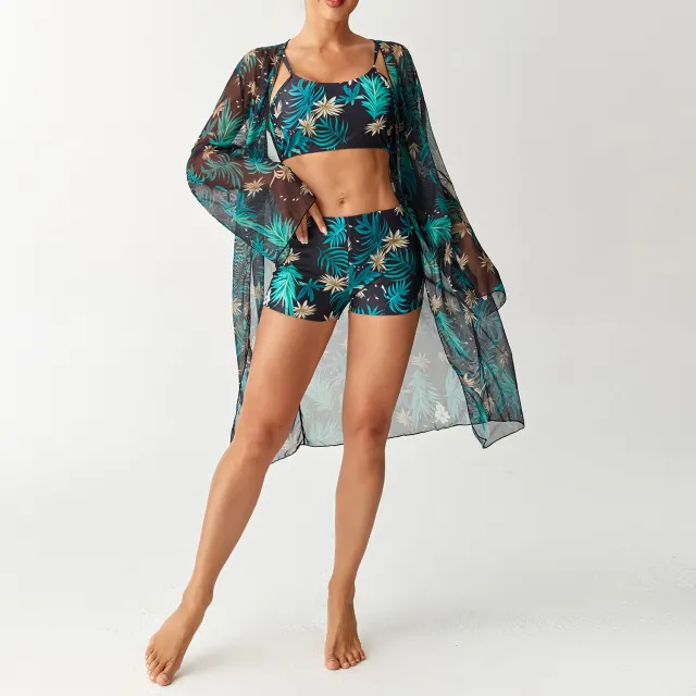 Swimsuit Long Sleeve Blouse Split Three piece Set Black - Shop at LoveMi