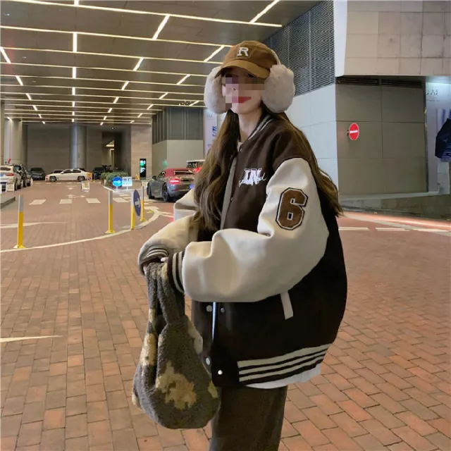 Baseball Uniform Women's Thickened Thermal Quilted Coat Coffee Color - Shop at LoveMi