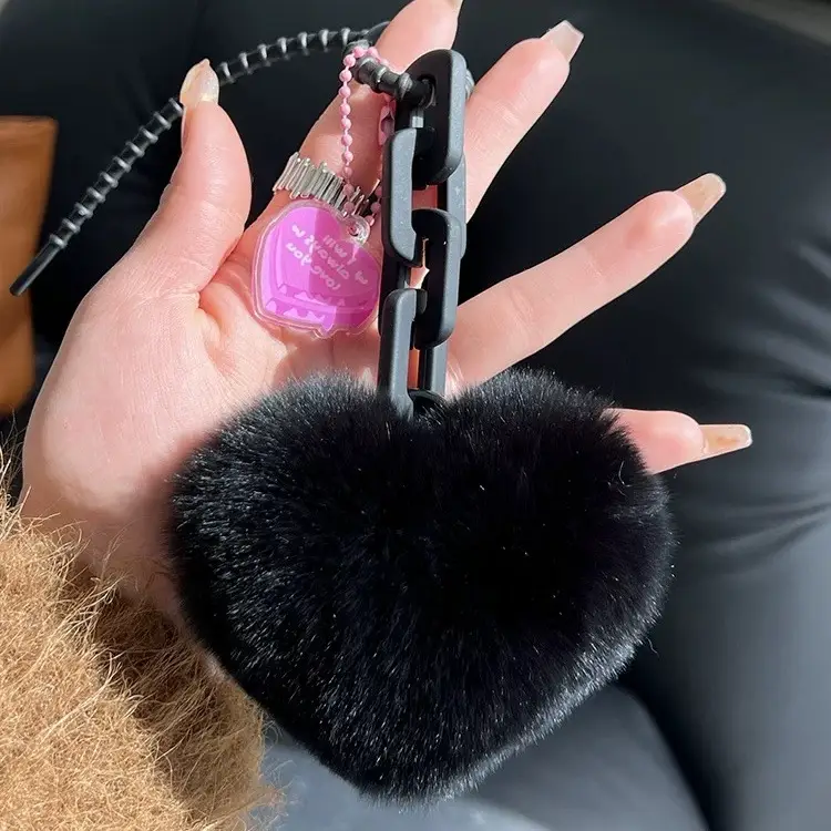 Creative Real Rabbit Fur Love Pendant Heart-shaped Keychain