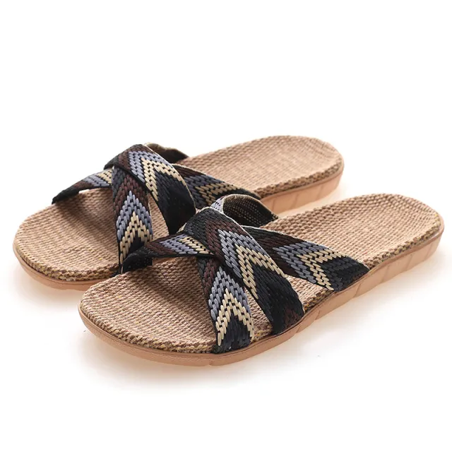 Women's Non slip Thick soled Linen Slippers Black - Shop at LoveMi