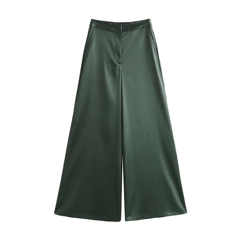 Fashion Silk Satin Textured Shirt Wide Leg Pants - Red