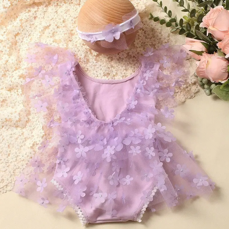 Newborn White Floral-patterned Lace One-piece Dress