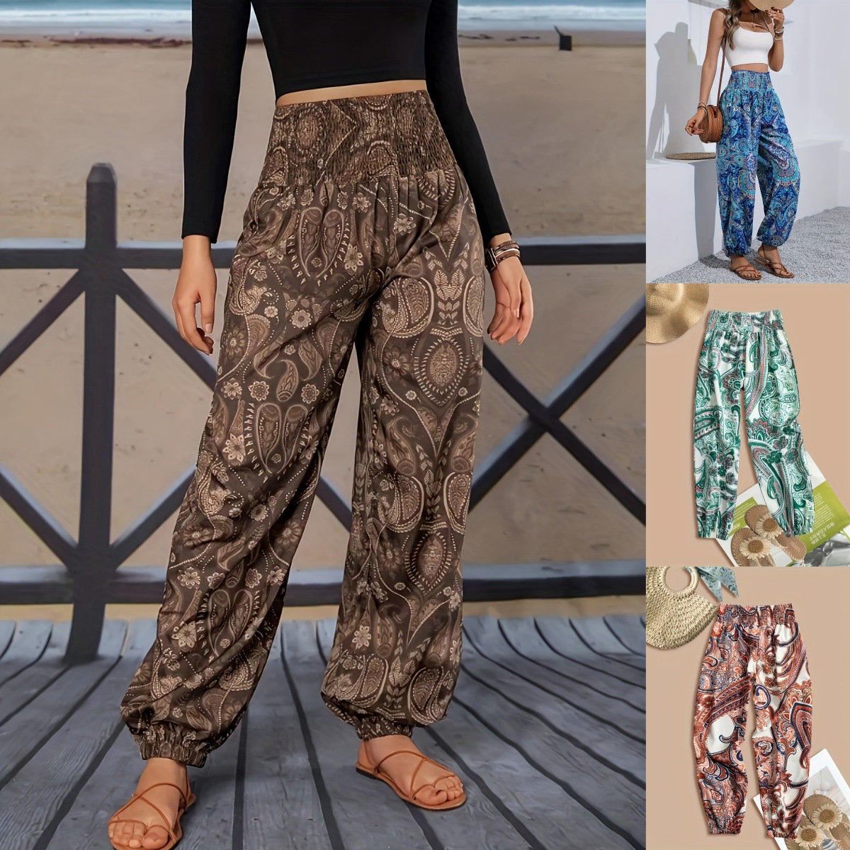 American-style Leopard-print Wide-leg Pants Relaxed