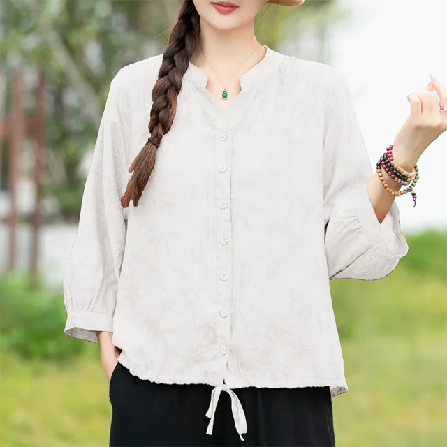 Multi Color V neck Pleated Loose Short Sleeve Shirt White - Shop at LoveMi