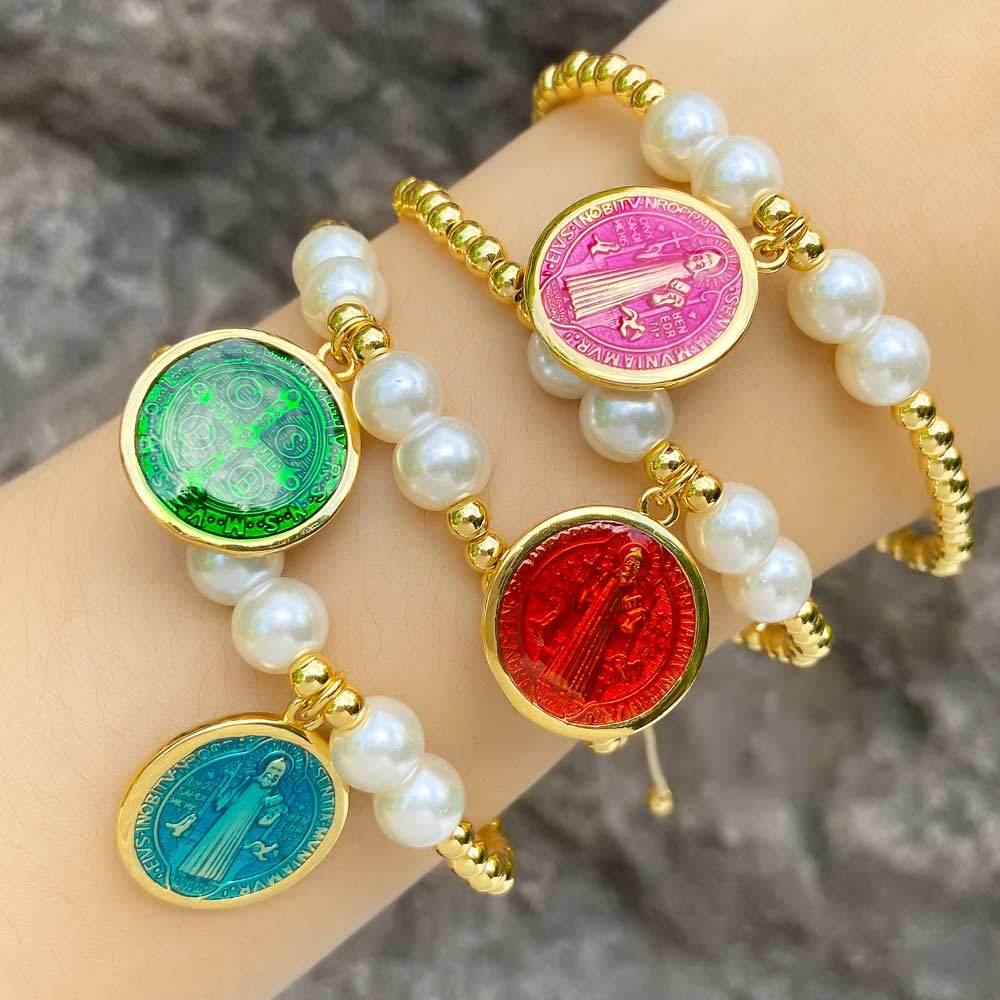 Colorful Pearl Virgin Pendant Bracelet For Women