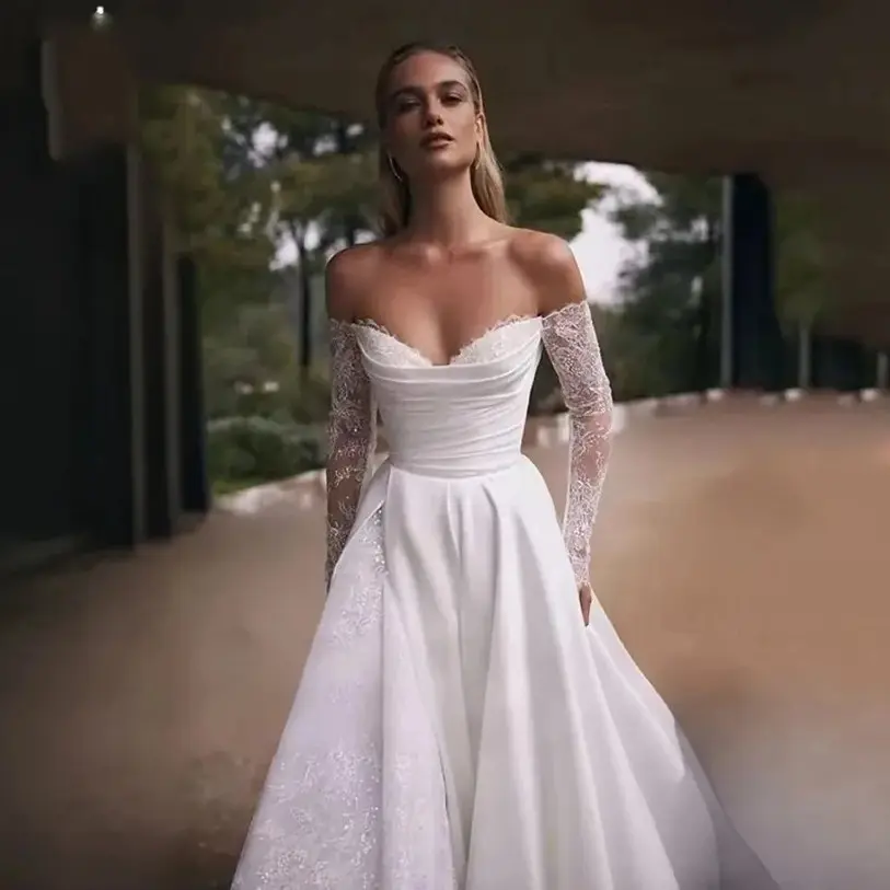 Long Sleeve Off Shoulder Wedding Dress Elegant