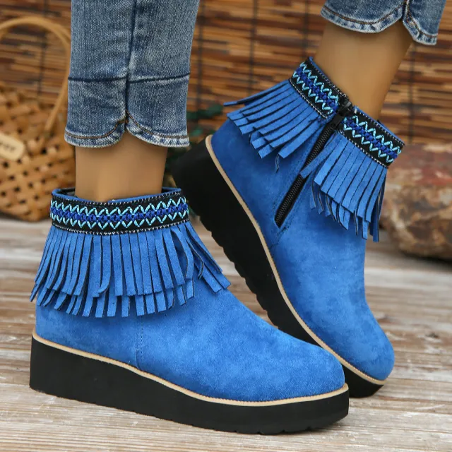 Fashion Thick Bottom Small Wedge Bootie Blue - Shop at LoveMi