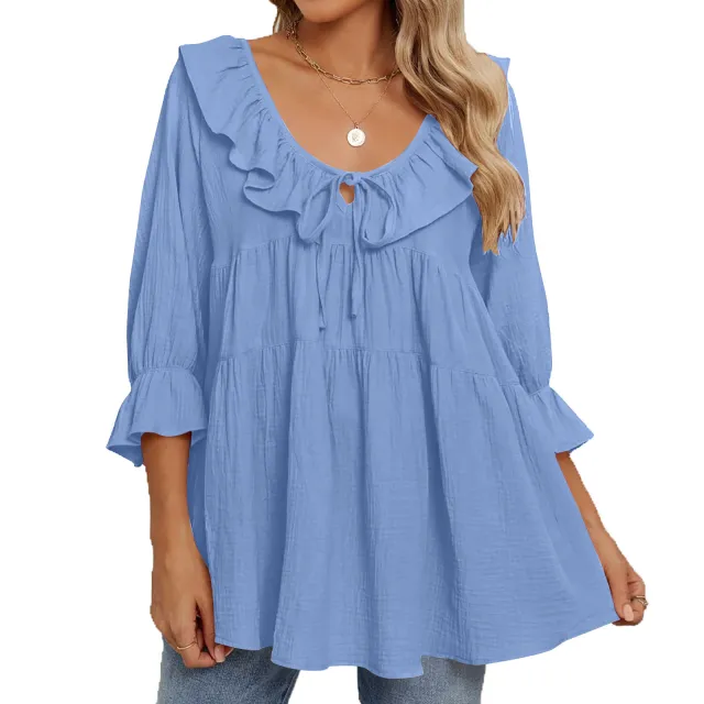 Womens Casual Crew neck Layered Shirt Blue - Shop at LoveMi