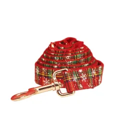 Red Background Snowflake Christmas Pet Collar Plaid Dog Rope Leash Suit Fashion Bowknot Flowers - Dog Leash - View 1