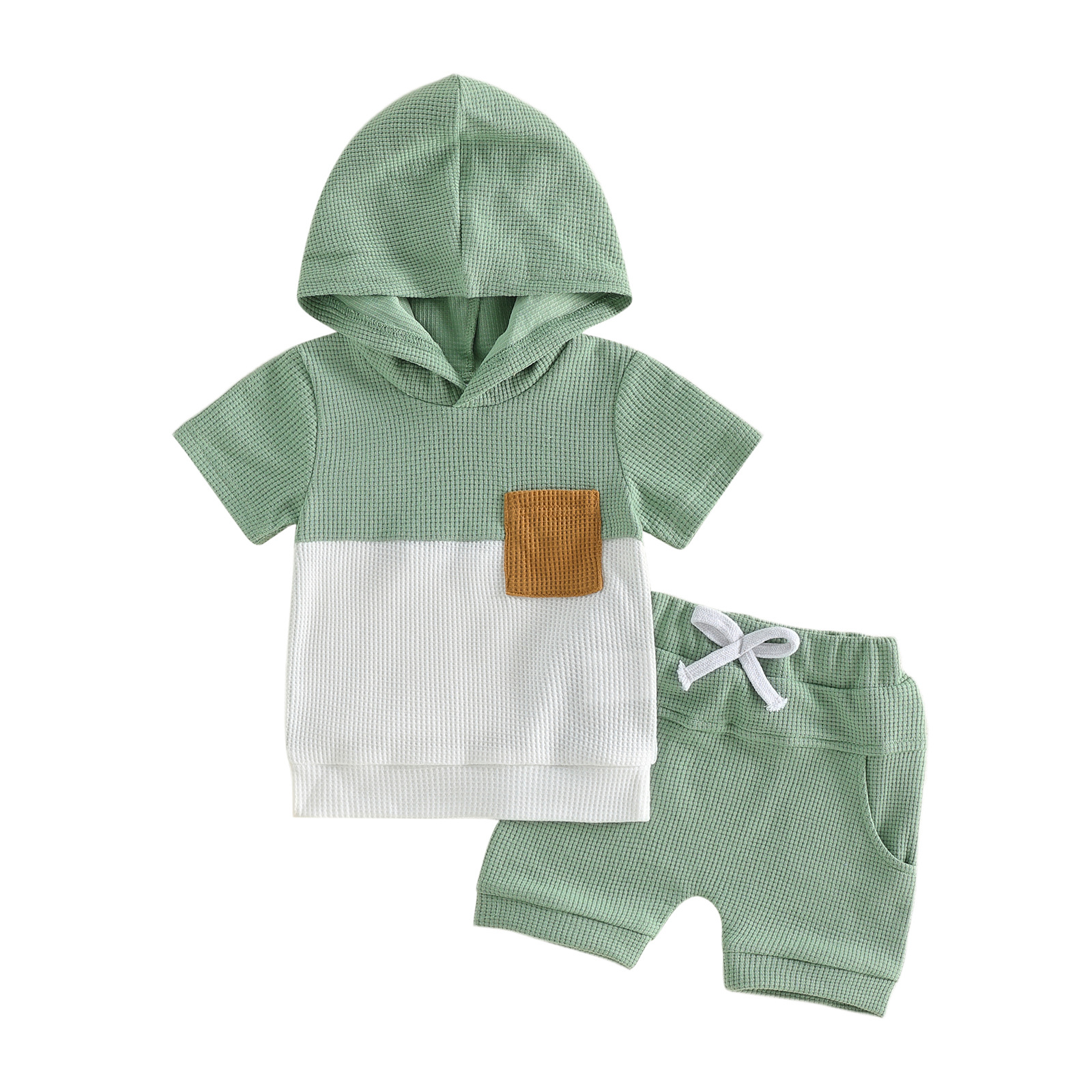 Summer Patchwork Design Hooded Short-Sleeve T-Shirt And Shorts Set