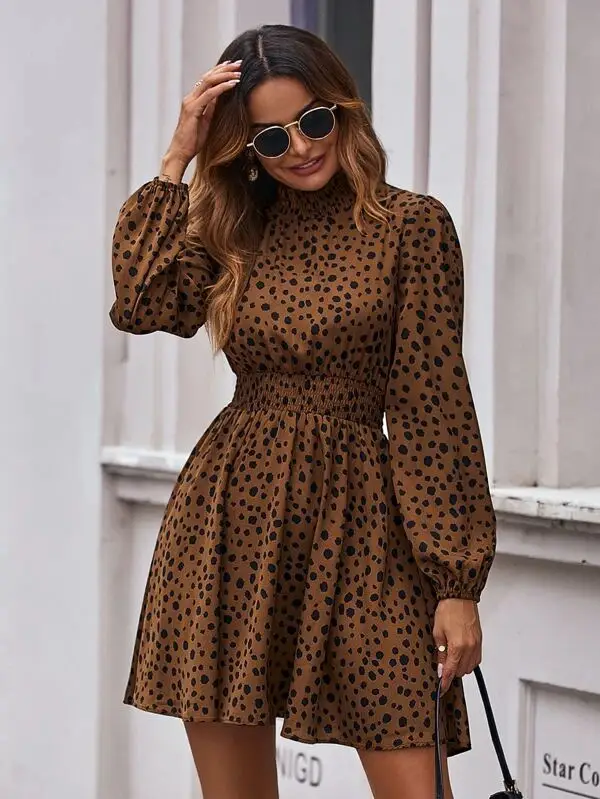 European And American Waist Slimming Printed Dress
