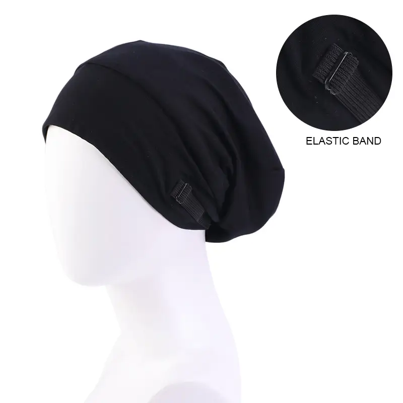 Invisible Adjustable Buckle Modal Cotton Satin Lining Nightcap Solid Color