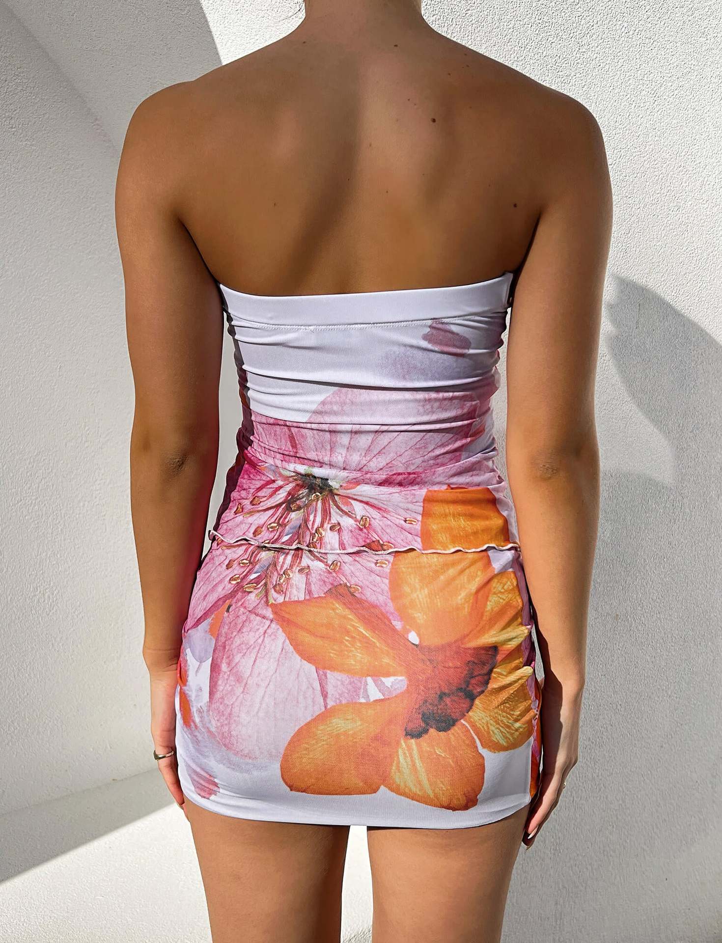 Drawstring Bandeau One-shoulder Top Hip Skirt