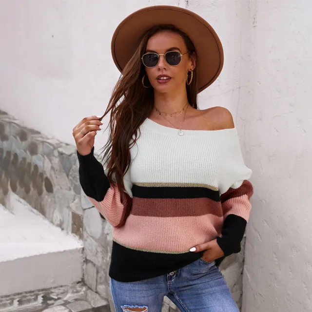 Women's Fashion Casual Patchwork Long Sleeve Warm Sweater Pink - Shop at LoveMi